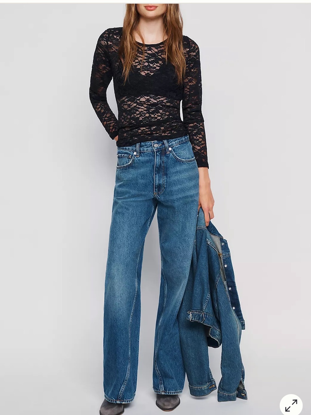 By Anthropologie Long-Sleeve Lace Crew-Neck Top